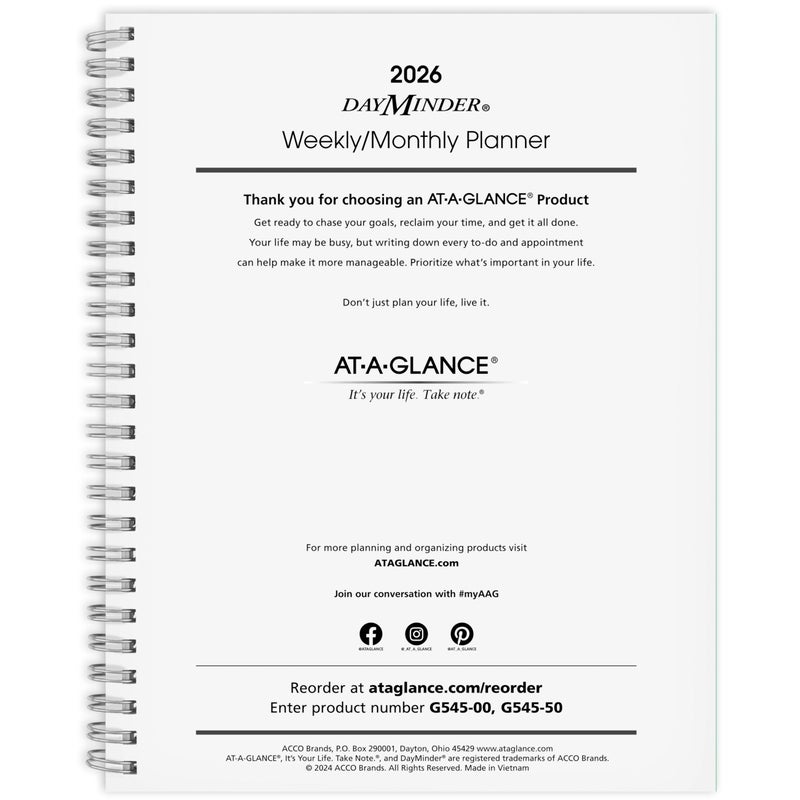 AT-A-GLANCE 2026 Planner Refill, Weekly & Monthly, 7"" x 8.75"", Medium, Executive, DayMinder, Refill for G545 Line Planners (G5455026) - Image 1